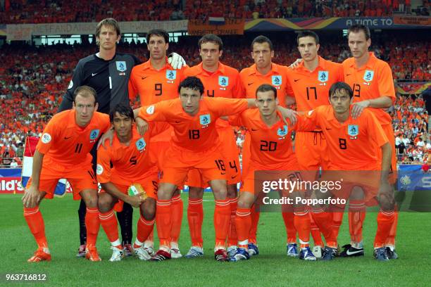 The Netherlands team group prior to the FIFA World Cup Group C match between the Netherlands and the Ivory Coast at the Gottlieb-Daimler Stadium in...