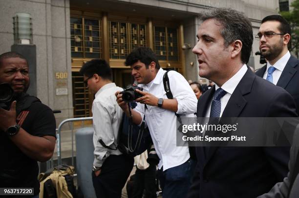 Michael Cohen, a longtime personal lawyer and confidante for President Donald Trump, leaves the United States District Court Southern District of New...