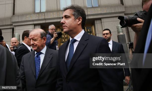 Michael Cohen, a longtime personal lawyer and confidante for President Donald Trump, leaves the United States District Court Southern District of New...