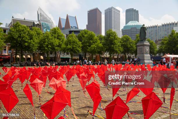 Kites are planted outside the parliament as human rights group Amnesty International hand over a petition signed by more the 68,000 people to the...