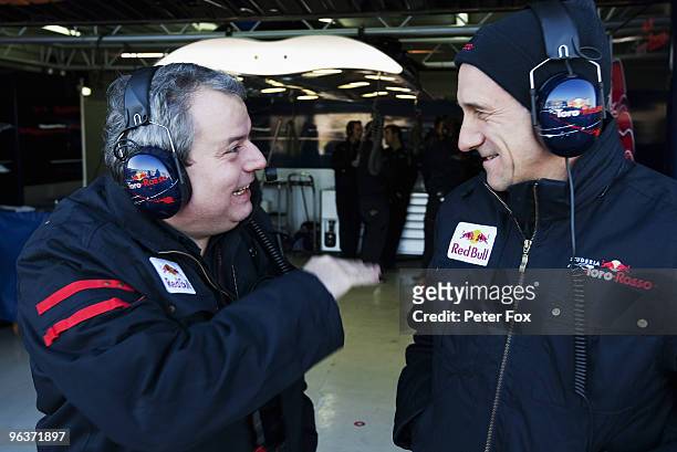Scuderia Toro Rosso Technical Director Giorgio Ascanelli talks to Scuderia Toro Rosso Team Principal Franz Tost during winter testing at the Ricardo...