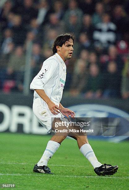Simone Inzaghi of Lazio in action during the UEFA Champions League Group D match against PSV Eindhoven played at the Philips Stadion, in Eindhoven,...