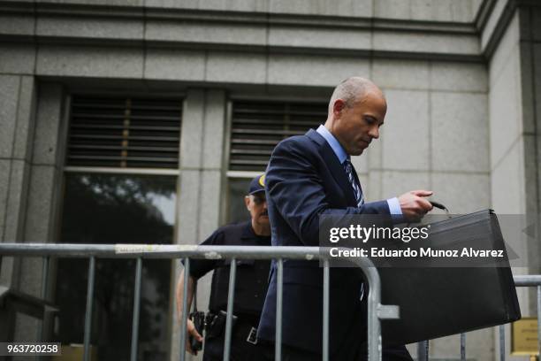 Michael Avenatti, lawyer of adult-film actress Stormy Daniels exits the United States District Court Southern District of New York on May 30, 2018 in...