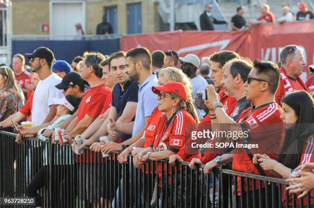 Toronto FC fans seen watching the game during 2018 MLS Regular Season match between Toronto FC and FC Dallas at BMO Field .