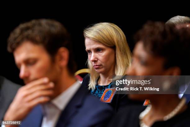 Walmart board member Marissa Mayer, co-founder of Lumi Labs, Inc., and former president and CEO of Yahoo!, Inc.. Listens at the Walmart annual formal...