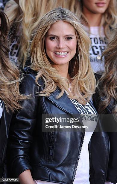 Model Heidi Klum and Victoria's Secret Supermodels take over Military Island, Times Square on November 18, 2009 in New York City.