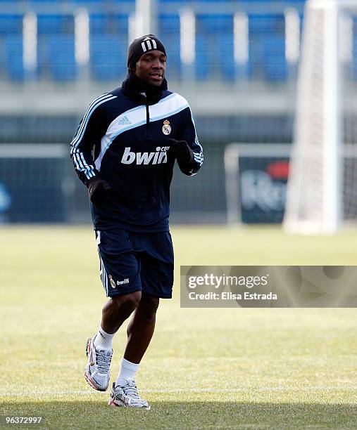 Lassana Diarra of Real Madrid runs during a training session at Valdebebas on February 3, 2010 in Madrid, Spain. .