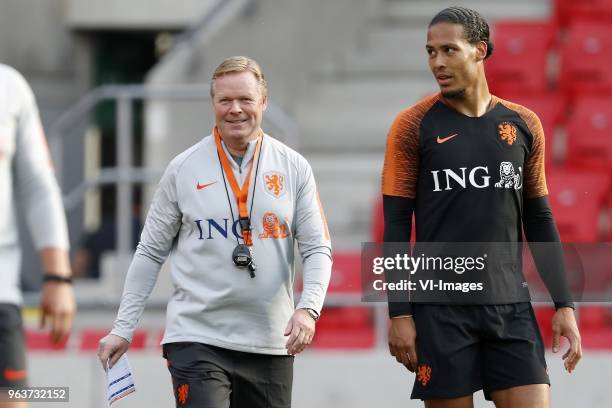 Coach Ronald Koeman of Holland, Virgil van Dijk of Holland during a training session prior to the International friendly match between Slovakia and...