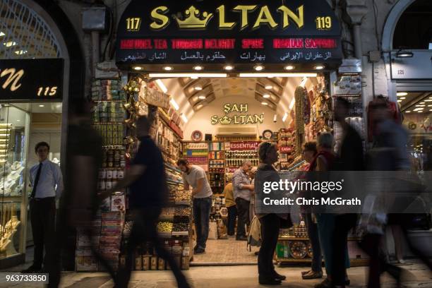 People shop in Istanbul's famous Grand Bazaar on May 30, 2018 in Istanbul, Turkey. Fears are growing that Turkey's economy is heading into crisis as...