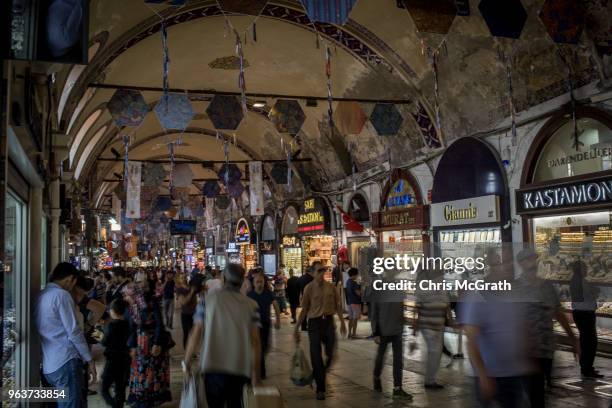 People shop in Istanbul's famous Grand Bazaar on May 30, 2018 in Istanbul, Turkey. Fears are growing that Turkey's economy is heading into crisis as...