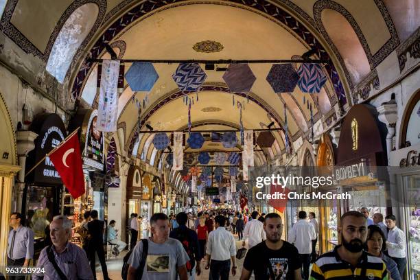 People shop in Istanbul's famous Grand Bazaar on May 30, 2018 in Istanbul, Turkey. Fears are growing that Turkey's economy is heading into crisis as...