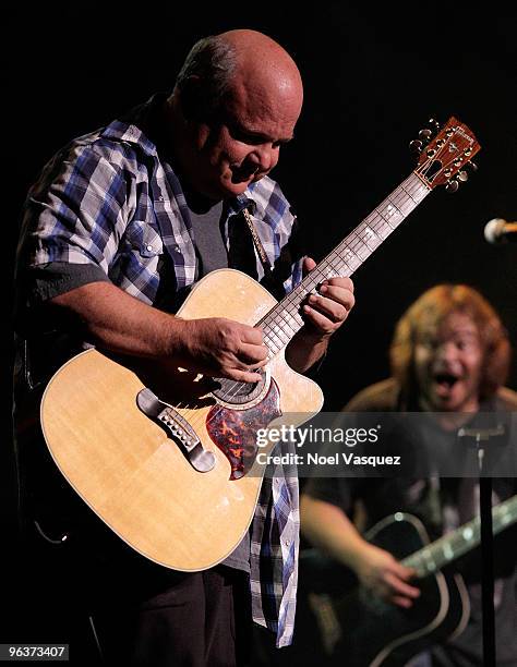 Kyle Gass and Jack Black of Tenacious D perform at the Stand With Haiti benefit concert at The Wiltern on February 2, 2010 in Los Angeles, California.