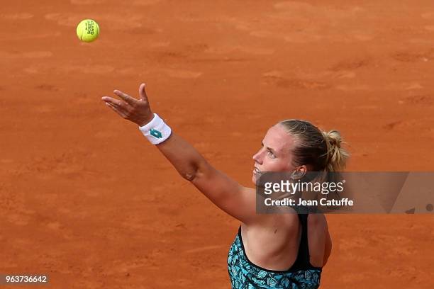 Richel Hogenkamp of the Netherlands during Day Three of the 2018 French Open at Roland Garros on May 29, 2018 in Paris, France.