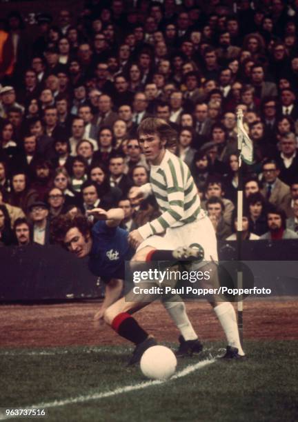 Sandy Jardine of Rangers and Kenny Dalglish of Celtic in action during an Old Firm Derby, in Glasgow, circa 1976.