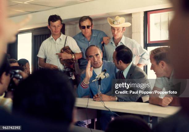 Alf Ramsey talks to the press after the FIFA World Cup Quarter Final between West Germany and England at the Estadio Nou Camp on June 14, 1970 in...