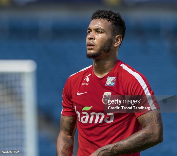 Joshua King of Norway during training before Iceland v Norway at Ullevaal Stadion on May 30, 2018 in Oslo, Norway.