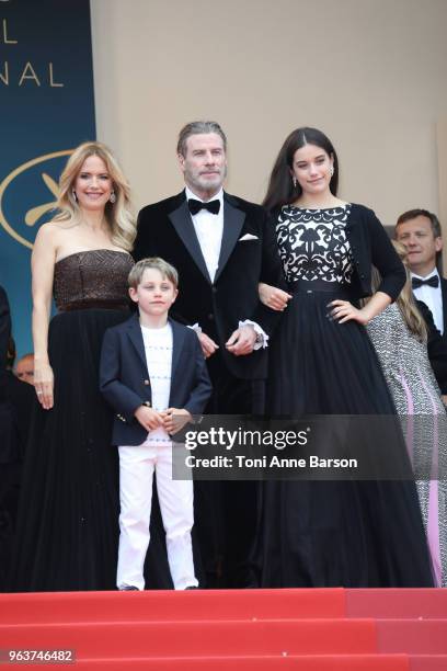 Kelly Preston, Benjamin Travolta, John Travolta and Ella Bleu Travolta attend the screening of "Solo: A Star Wars Story" during the 71st annual...