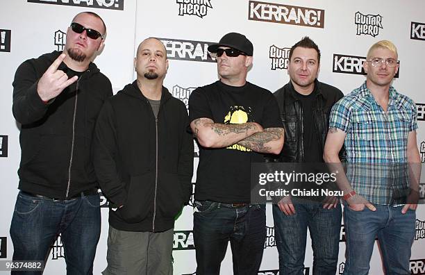 Sam Rivers, DJ Lethal, Fred Durst, John Otto and Wes Borland of Limp Bizkit arrive for the 2009 Kerrang! Awards at The Brewery on August 3, 2009 in...