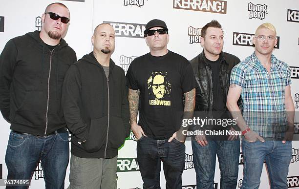 Sam Rivers, DJ Lethal, Fred Durst, John Otto and Wes Borland of Limp Bizkit arrive for the 2009 Kerrang! Awards at The Brewery on August 3, 2009 in...