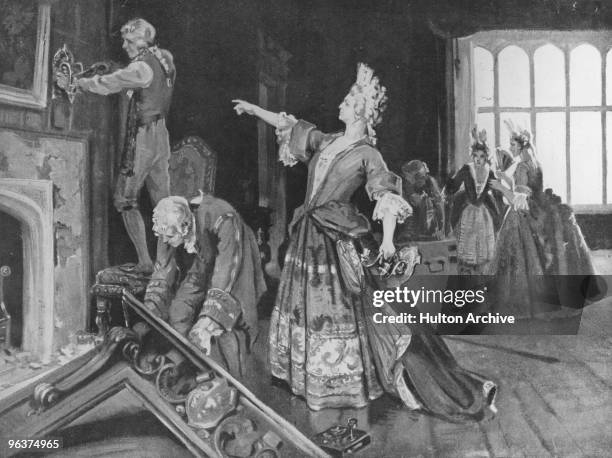 Sarah Churchill , Duchess of Marlborough, supervises the removal of fittings from the room at Kensington Palace, which she had occupied as lady in...