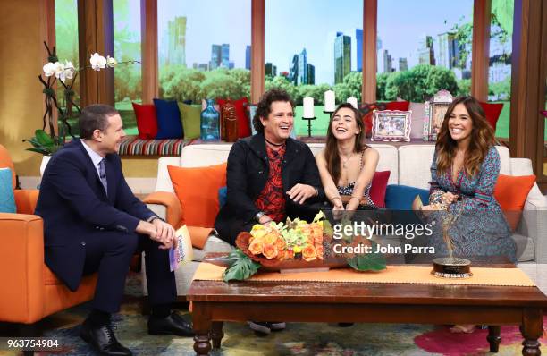 Alan Tacher, Carlos Vives, Lucia Vives and Karla Martinez visit Univision's "Despierta America" at Univision Studios on May 30, 2018 in Miami,...