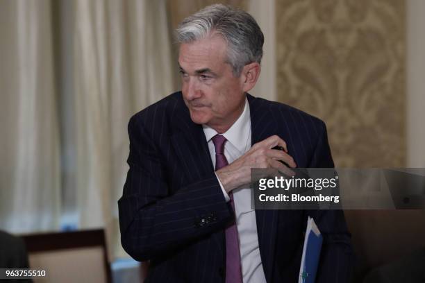 Jerome Powell, chairman of the U.S. Federal Reserve, exits following a meeting with the Board of Governors for the Federal Reserve in Washington,...