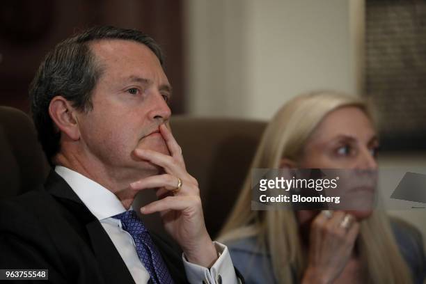 Randal Quarles, vice chairman of supervision at the Federal Reserve, listens during a meeting with the Board of Governors for the Federal Reserve in...
