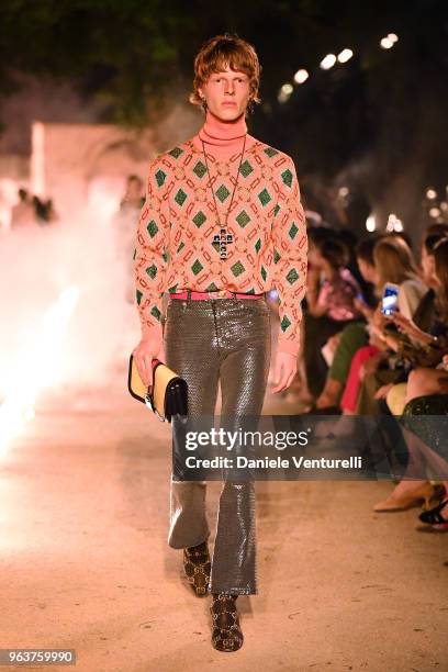 Model walks the runway at the Gucci Cruise 2019 show at Alyscamps on May 30, 2018 in Arles, France.