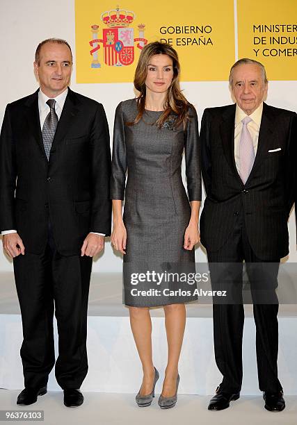 Industry Minister Miguel Sebastian , Princess Letizia of Spain and Spanish Banker Jose Angel Sanchez Asiain attend "Principe Felipe a la Excelencia...