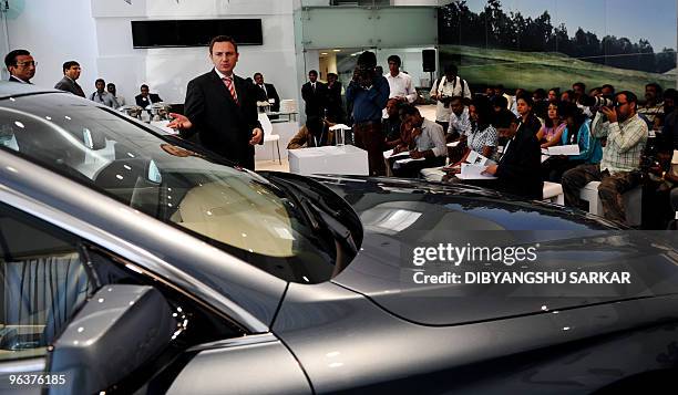 India President Peter Kronschnabl gives a press conference in Bangalore on February 3, 2010. The company announced its launch of the 100-car limited...