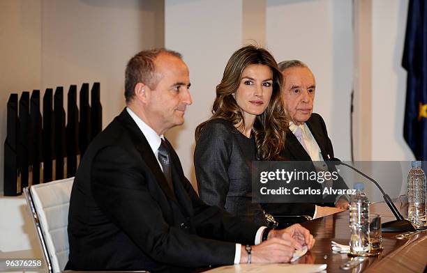 Industry Minister Miguel Sebastian , Princess Letizia of Spain and Spanish Banker Jose Angel Sanchez Asiain attend "Principe Felipe a la Excelencia...