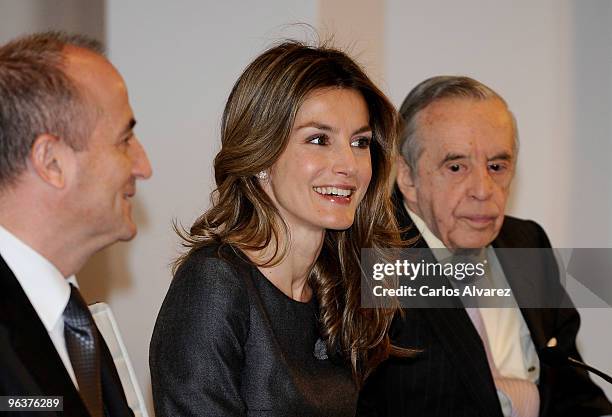 Industry Minister Miguel Sebastian , Princess Letizia of Spain and Spanish Banker Jose Angel Sanchez Asiain attend "Principe Felipe a la Excelencia...