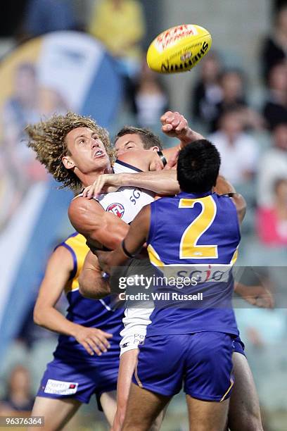 Andrew Krakouer tackles Matt Priddis during theWest Coast Eagles Intra-Club Match on February 3, 2010 in Perth, Australia.