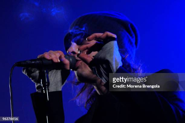 Ville Valo of Him performs at the Alcatraz club on March 06, 2008 in Milan, Italy.