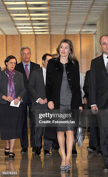 Princess Letizia of Spain and Industry Minister Miguel Sebastian arrive to the 'Principe Felipe a la Excelencia Empresarial' award ceremony, at the...