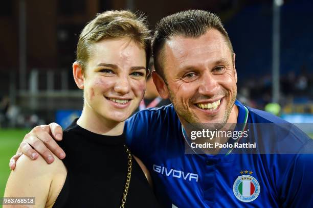 Paralympic athlete Bebe Vio and former football player Antonio Cassano at the end of the 'Partita Del Cuore' Charity Match at Stadio Luigi Ferraris...