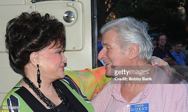 Singer Connie Francis and music promoter Sid Bernstein backstage at the 31st Annual Seaside Summer Concert Series at Asser Levy Park, Coney Island on...
