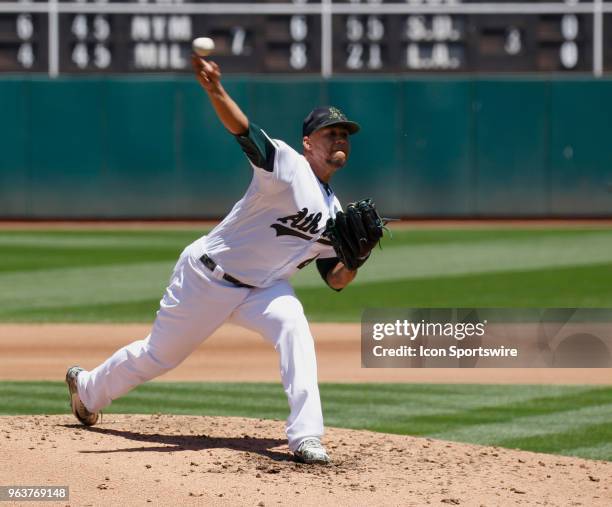 Oakland SP Frankie Montas has a no hitter going into the 5th during the inter-league game between the Arizona Diamondbacks and the Oakland A's played...