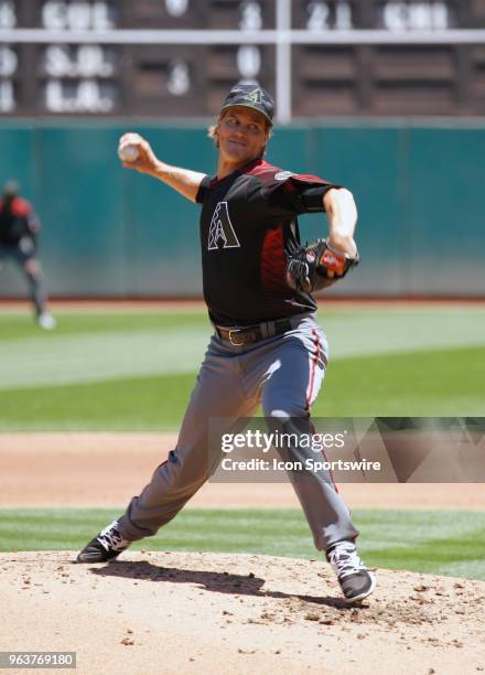 Arizona P Zack Greinke starts the inter-league game between the Arizona Diamondbacks and the Oakland A's played on May 27, 2018 at Oakland-Alameda...