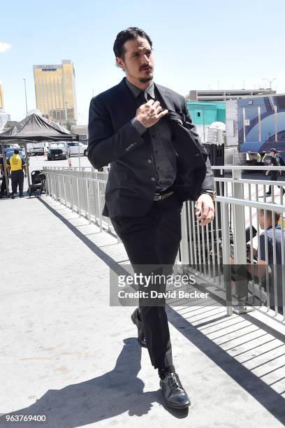 Luca Sbisa of the Vegas Golden Knights arrives at T-Mobile Arena before Game Two of the Stanley Cup Final against the Washington Capitals during the...