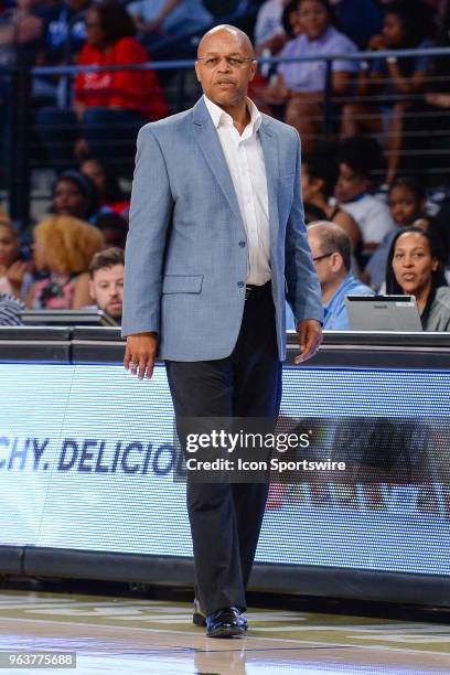 Dallas head coach Fred Williams looks on from the sideline during the WNBA game between Atlanta and Dallas on May 26, 2018 at Hank McCamish Pavilion...