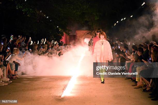 Models walk the runway at the Gucci Cruise 2019 show at Alyscamps on May 30, 2018 in Arles, France.