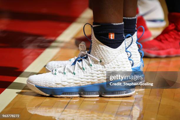 The sneakers worn by Sylvia Fowles of the Minnesota Lynx are seen against the Washington Mystics on May 27, 2018 at the Capital One Arena in...