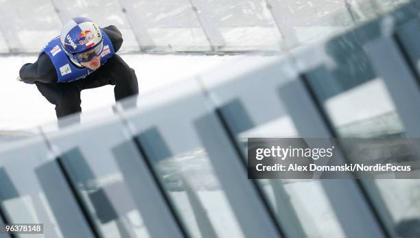 Adam Malysz of Poland competes during the trial round of the FIS Ski Jumping World Cup on February 3, 2010 in Klingenthal, Germany.