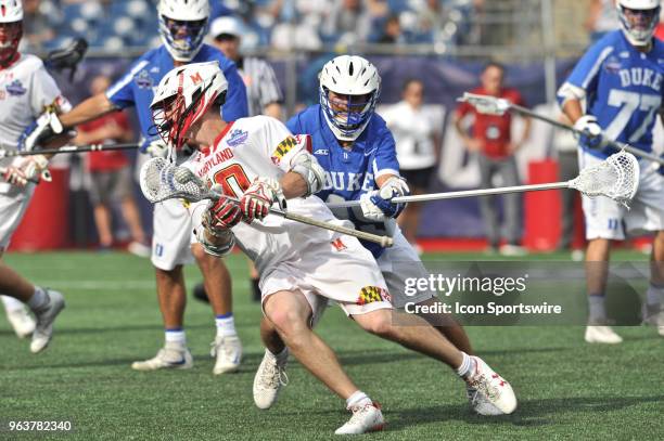 Maryland Jared Bernhardt tries to make his way to the net. During the Maryland Terrapins game against the Duke Blue Devils at Gillette Stadium on May...