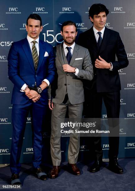 Juan Mata, Jose Maria Manzanares and Andres Velencoso attend 'IWC - Fuera de Serie' 150 Anniversary Party on May 30, 2018 in Madrid, Spain.