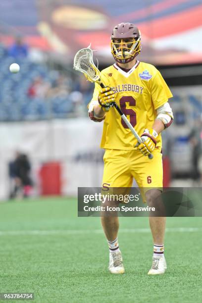 Salisbury midfielder Jarrett Bromwell receives the pass from a teammate. During the Salisbury Sea Gulls game against Wesleyan Cardinals at Gillette...