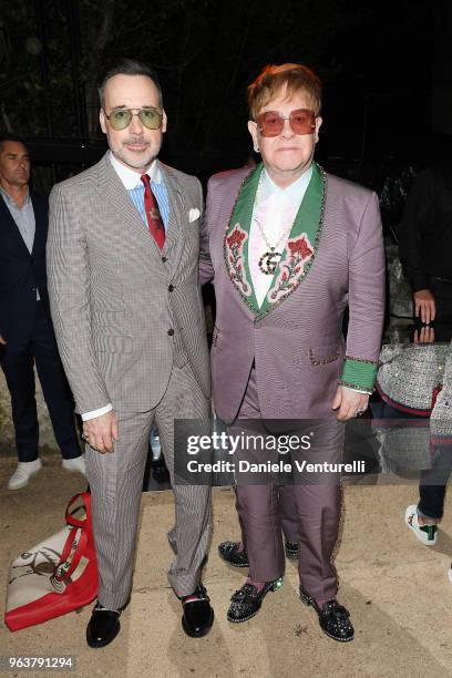 David Furnish and Elton John attend the Gucci Cruise 2019 show at Alyscamps on May 30, 2018 in Arles, France.