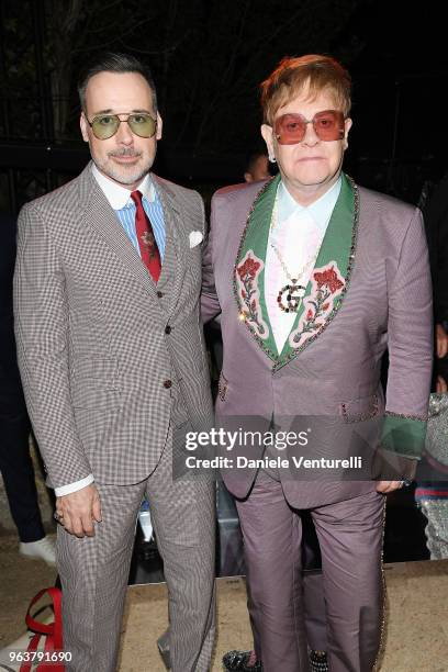 David Furnish and Elton John attend the Gucci Cruise 2019 show at Alyscamps on May 30, 2018 in Arles, France.