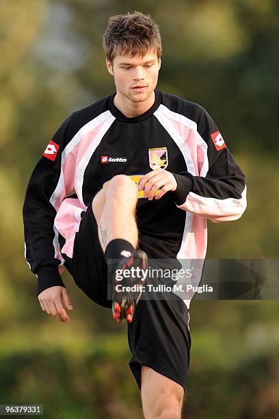 New Palermo signing Odrej Celustka in action during a training session at Tenente Carmelo Onorato Sports Center on February 3, 2010 in Palermo, Italy.